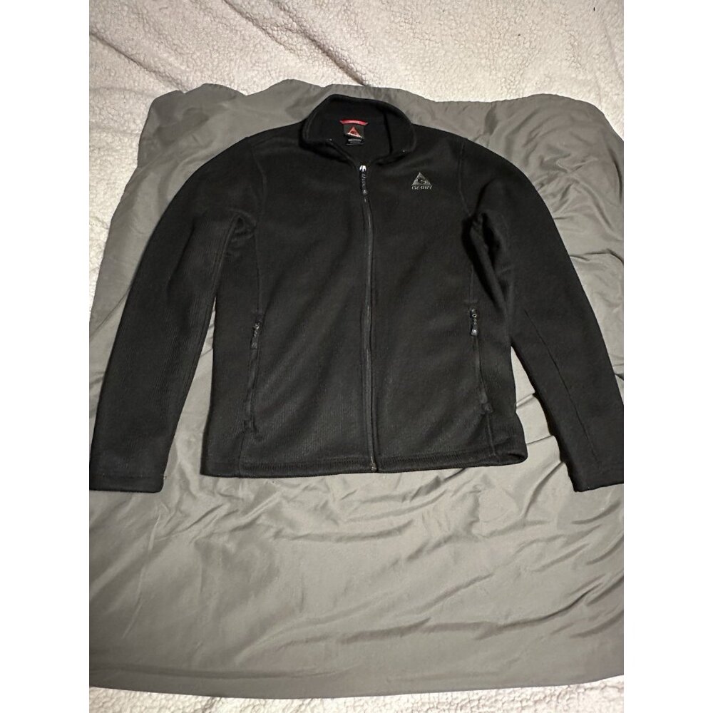 Gerry Hoodie Jacket Small Gray Black Zip Front Reflector Logo Pockets Unisex